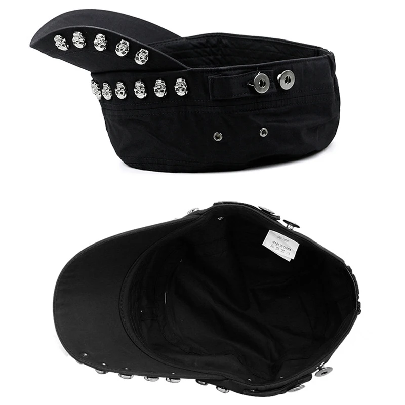 Trendy Y2K Skull Rivets Punk Flat Top Cap Men Women SunShade