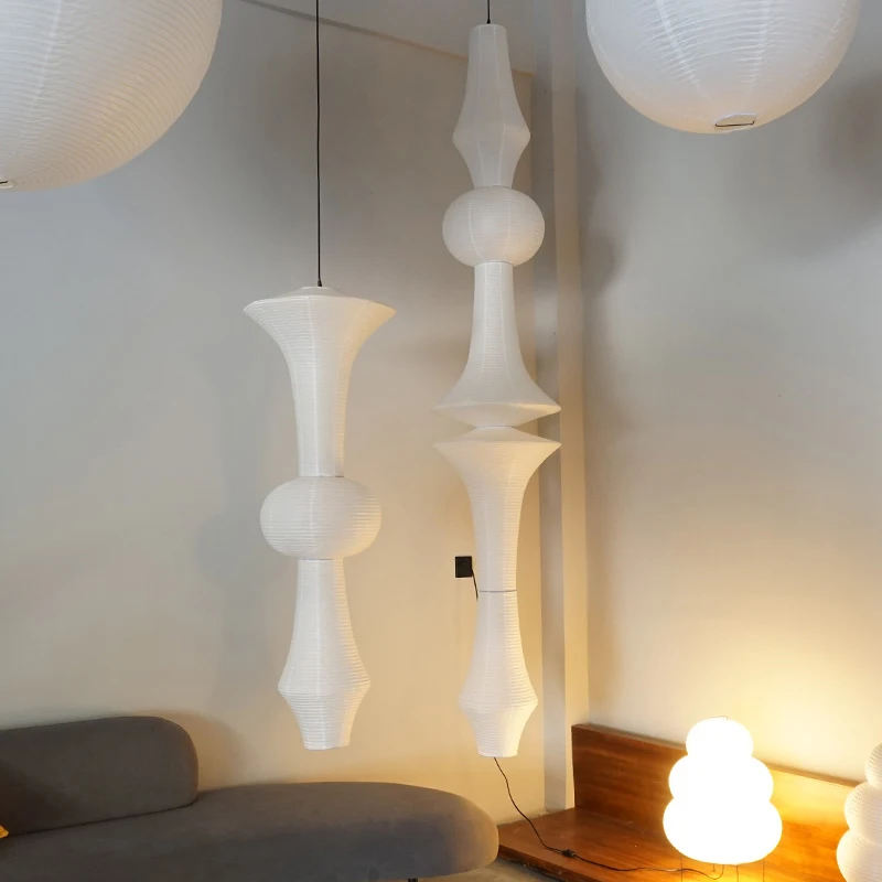 Imagem -03 - Nordic Wabi Sabi Vento Arroz Papel Led Luzes Pingente Sala de Estar Quarto Corner Chandelier Duplex Loft Home Decor Abajur Lamp