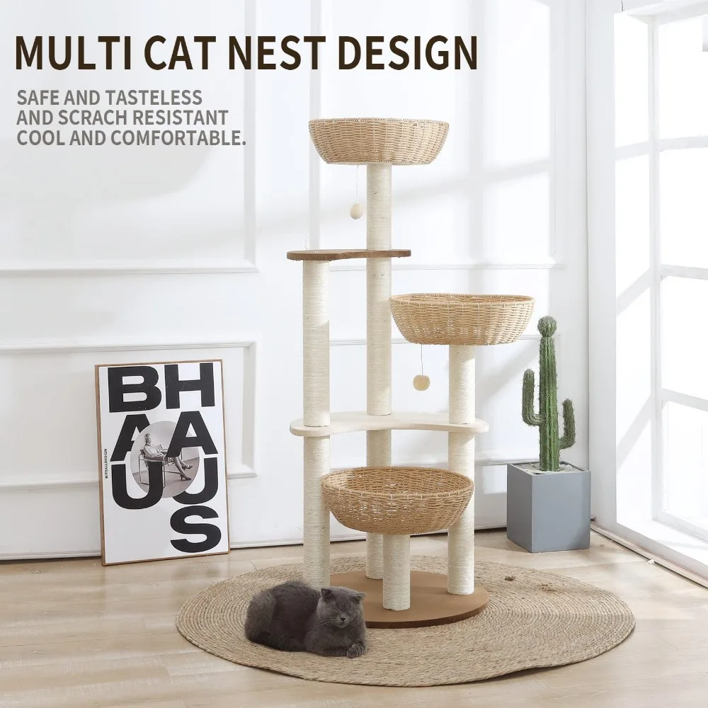 Modern Cat Tree Tower, Wood Cat Tower, Real Branch Luxury Cat Condo