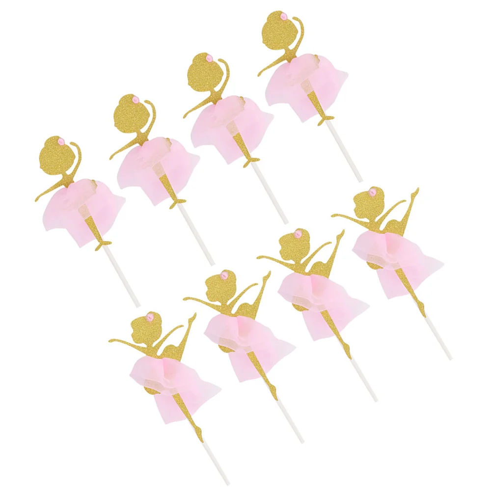 

8 pcs Ballet Girl Cake Toppers Dancing Picks Premium Paper Birthday Party Decoration Supplies Cookie Ice Cream nament