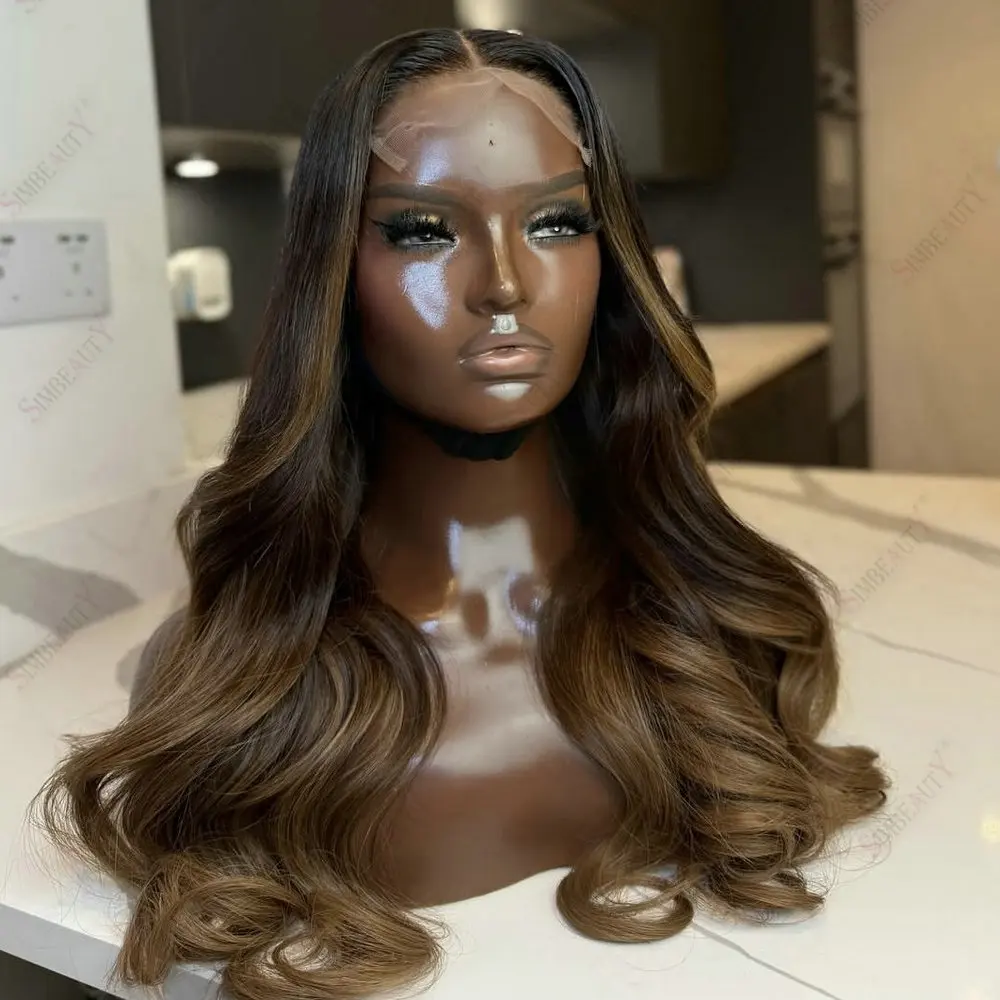 

Black Women's Light Brown Ombre 100%Remy Braizilian Hair 360 Lace Front Wig Human Hair Glueless Body Wave 5*5 Lace Clouse Wig