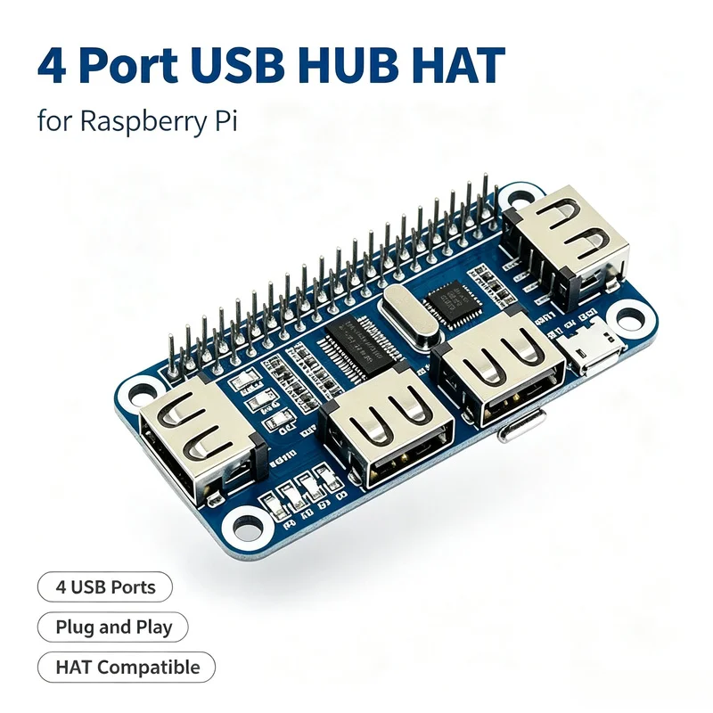 Waveshare 4 Ports USB HDM HUB HAT Raspberry Pi 3 / 2 / Zero Extension Board USB To UART Serial Debugging Compatible With USB