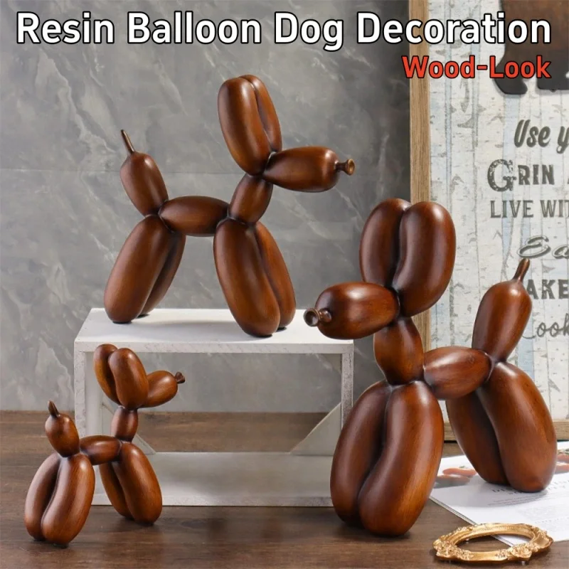 

Resin Wood-Look Balloon Dog Abstract Wood-Like Finish Ornament Wood-effect Dog Sculpture Nordic Ins Statue Home Office Figurines