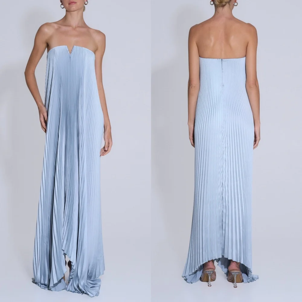 

Customized Matching Simple Pleat Draped A-line Strapless Long Dresses Bespoke Occasion Dresses Sizes Available High Quality Sexy
