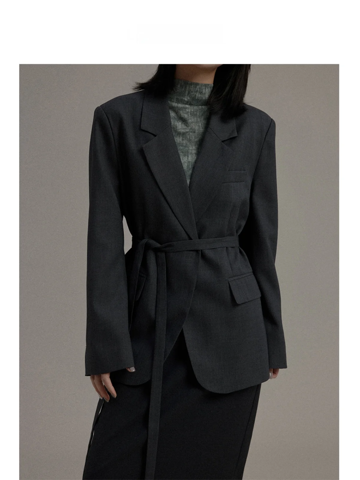 

ble Women's Precision Spun Suit Jaet with Belt Design Commute Sle Early Spring New Textured Elegance Long Sve