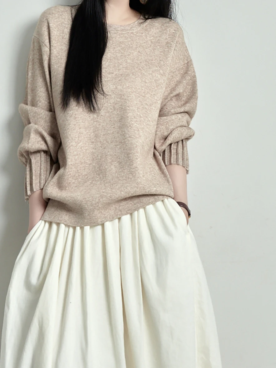 

Теплый, мягкий, вязаный, свободный, удобный женский пуловер с бантом, длинными рукавами и круглым вырезом, в литературном стиле, весенняя мода