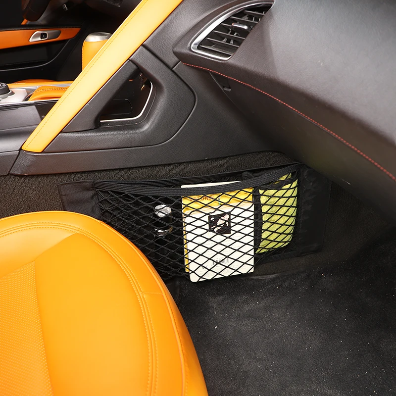 Für Chevrolet Corvette C7 2014-2019 Auto-Mittelkonsole Seitliche Doppelschicht-Netztasche Hochelastisches Doppelschicht-Netzgewebe 25*15cm