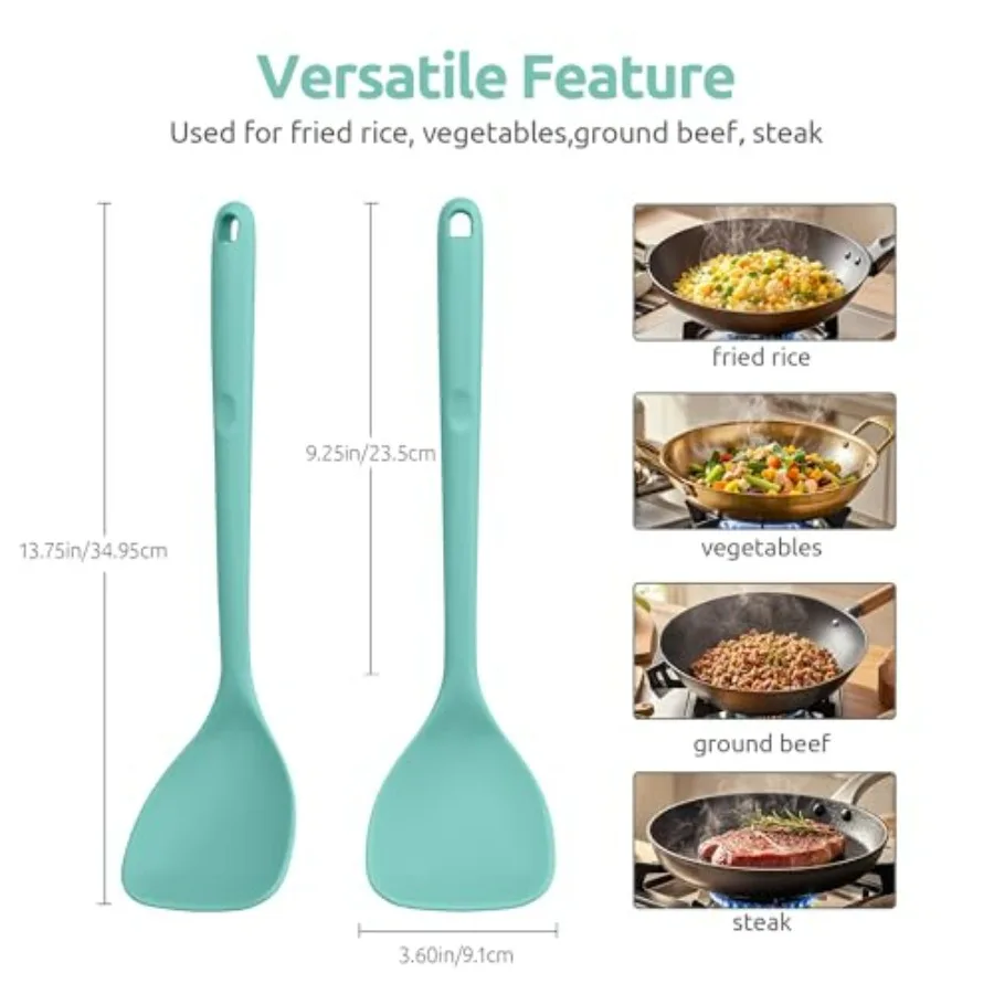 سجادة معجنات من السيليكون السائل مقاس 16 × 20 بوصة ومقاومة للحرارة بقدرة 600 درجة فهرنهايت بطول 13.76 بوصة، وملعقة مقلاة واسعة مقاس 3.63 بوصة للمطبخ