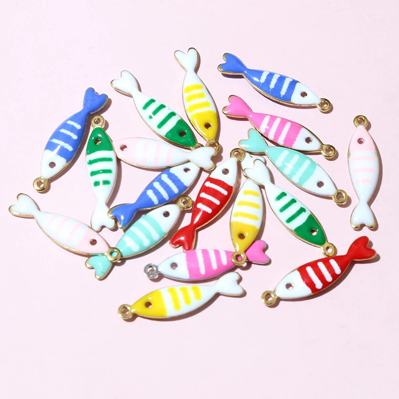 20pcs 18x5mm Stainless Steel Fish Enamel Charms Pendant Stainless Steel DIY Jewelry Making Accessories Findings 