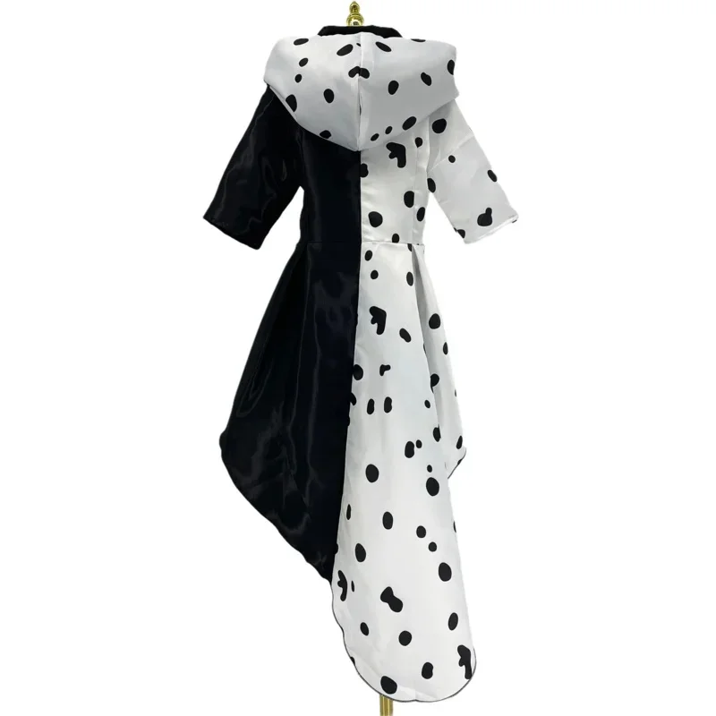 2025 New Evil Madame Cruella De Vil Cosplay Halloween Costume for Kids Woman Half Black Half White Wig Girls Princess Summer  AA