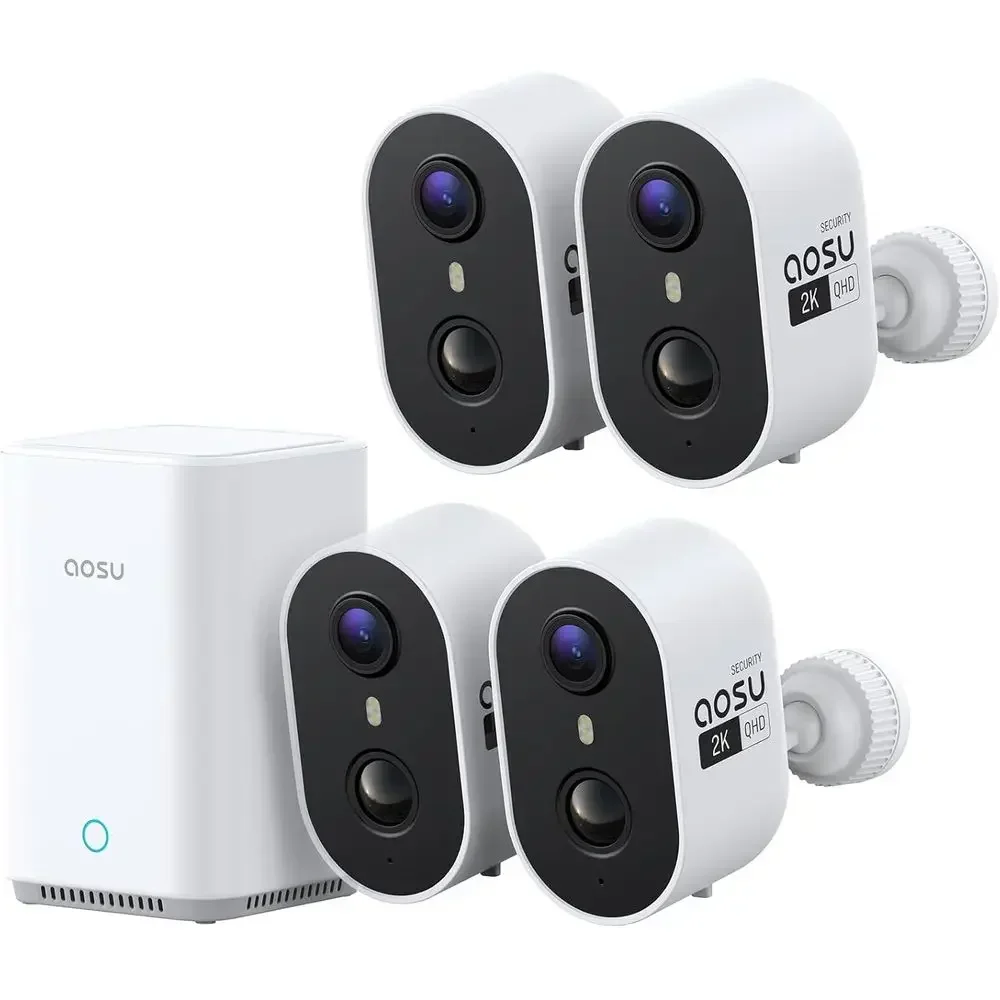 Wireless Outdoor Security Camera Kit with Base Local Storage, 2K with 6X Zoom, 4-View Live, Cross-Camera Person Timeline, PIR +