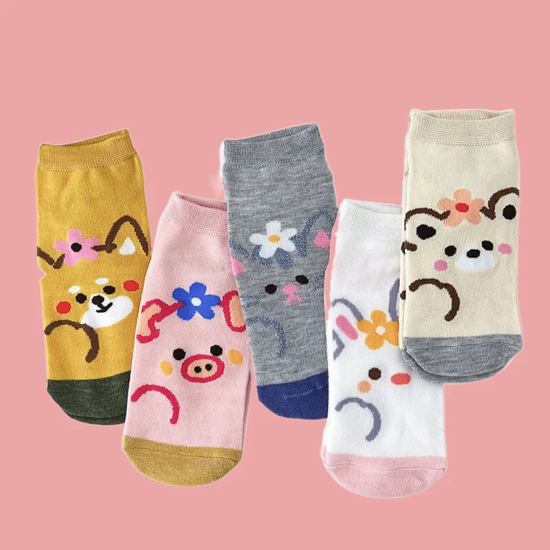 5/10 Pairs High Quality Animal Pattern Cute Casual Sweat-Absorbent Spring And Summer Low-top Women's Socks Cartoon Socks