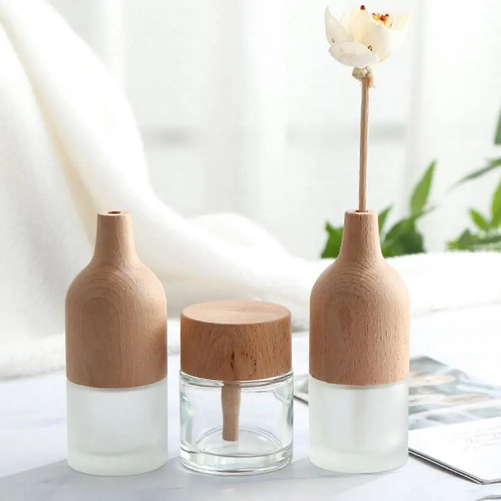 Aromatherapy Bottle Perfume Bottles Reed Diffuser Vase Essential Oil Solid Wood Empty Jar Glass