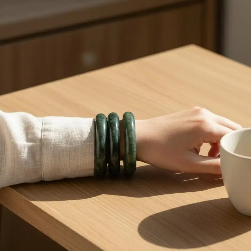 1 PCS Natural Green White Hand Carved Wide Jade Bracelet Fashion Boutique Jewelry Nanyu Bracelet