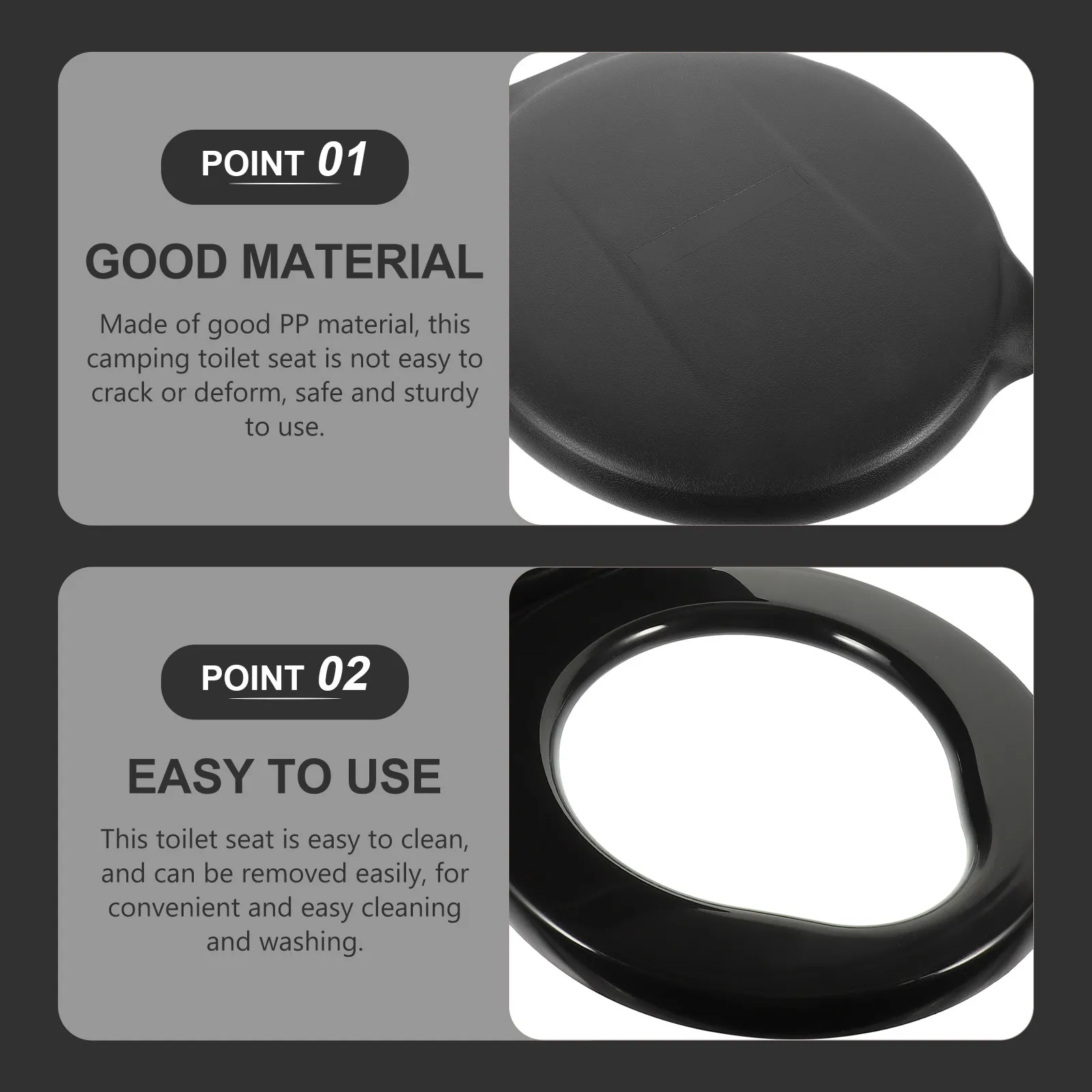 

Портативная крышка для туалетного ведра для кемпинга, черная, из прочного полипропилена, универсальный размер, легко чистится, для использования на природе