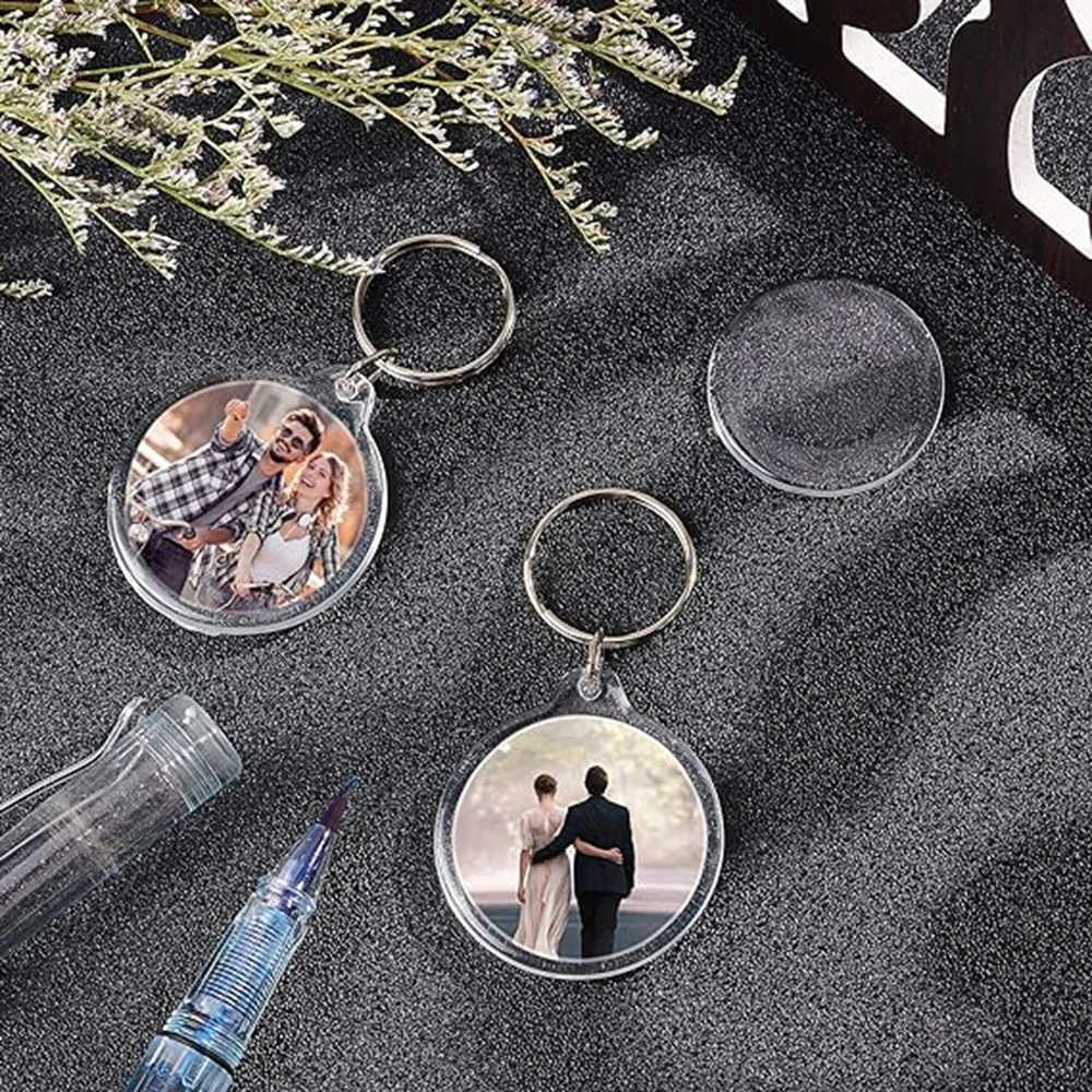 30 Stück Runde Acryl-Fotorahmen-Schlüsselanhänger zum Einstecken, personalisierbar, Acryl-Foto-Rohlinge, Schlüsselanhänger, Taschenanhänger für DIY-Projekte – Detail 4