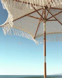 Diameter 2.5m Parasol with Macrame Ropes Handmade Crochet Wooden Cotton Tassels Open Fringe Hotels Patio Umbrella Outdoor