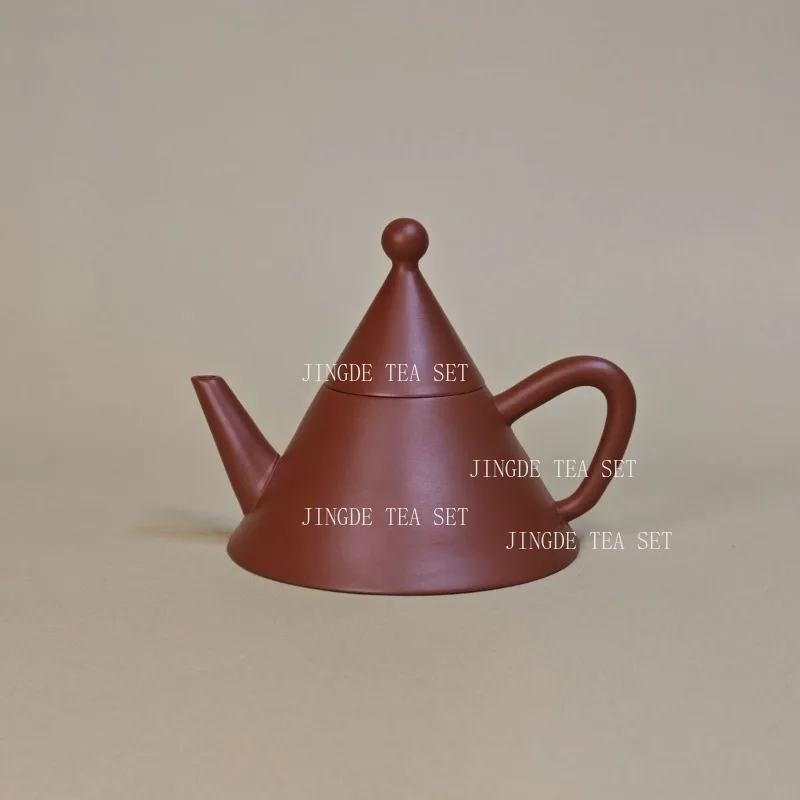 100ml Modern Geometric Zisha Teapot, Minimalist Cone-Shaped Red Clay Tea Pot with Round Knob, Unique Kung Fu Tea Brewing Tool