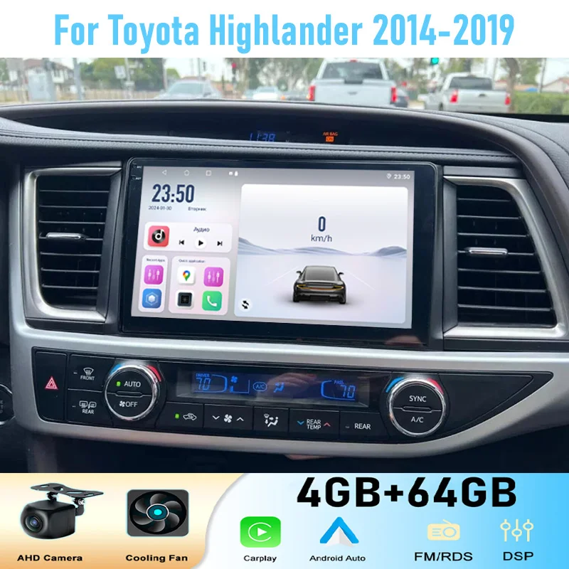 

10'' For Toyota Highlander 2014-2019 Car Radio Stereo Wireless Apple Carplay Android 15 Auto GPS Camera Google Map Head Unit