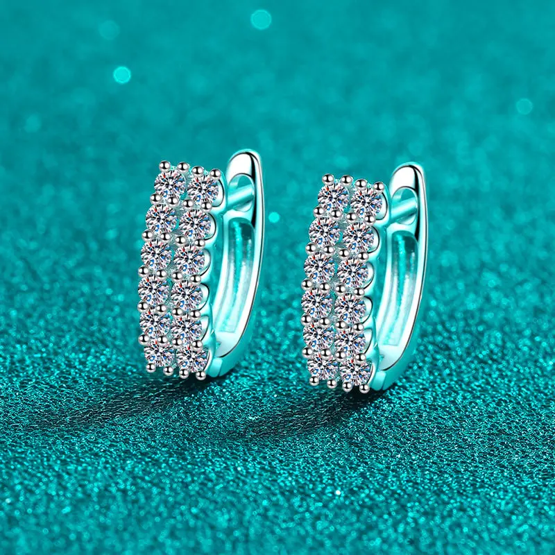 925 Sterling Silver 0.72 Carat*2 Moissanite Earrings Double Row Diamond Earrings Simple Full Diamond