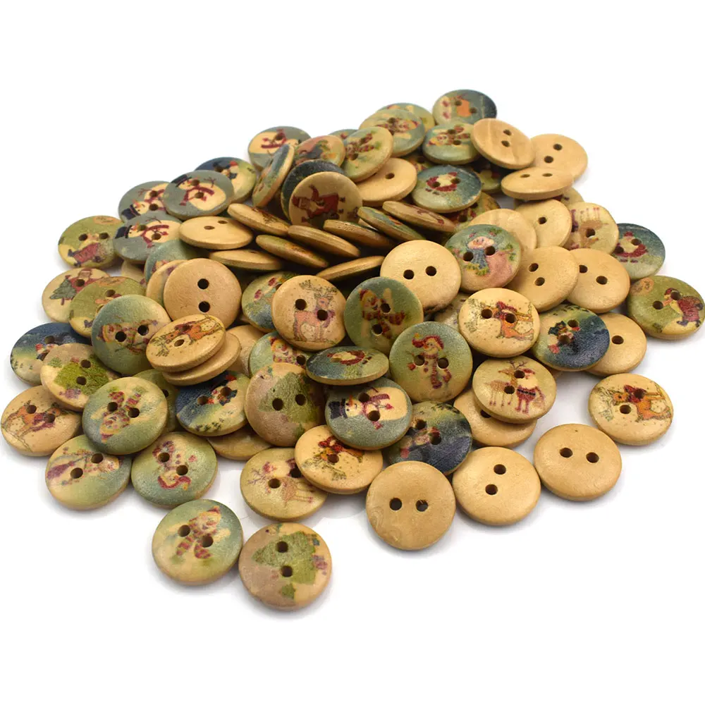 Round Christmas Theme Wooden Buttons, Sewing, Scrapbooking, Clothing Accessories, Crafts Decor, 15mm, 50Pcs