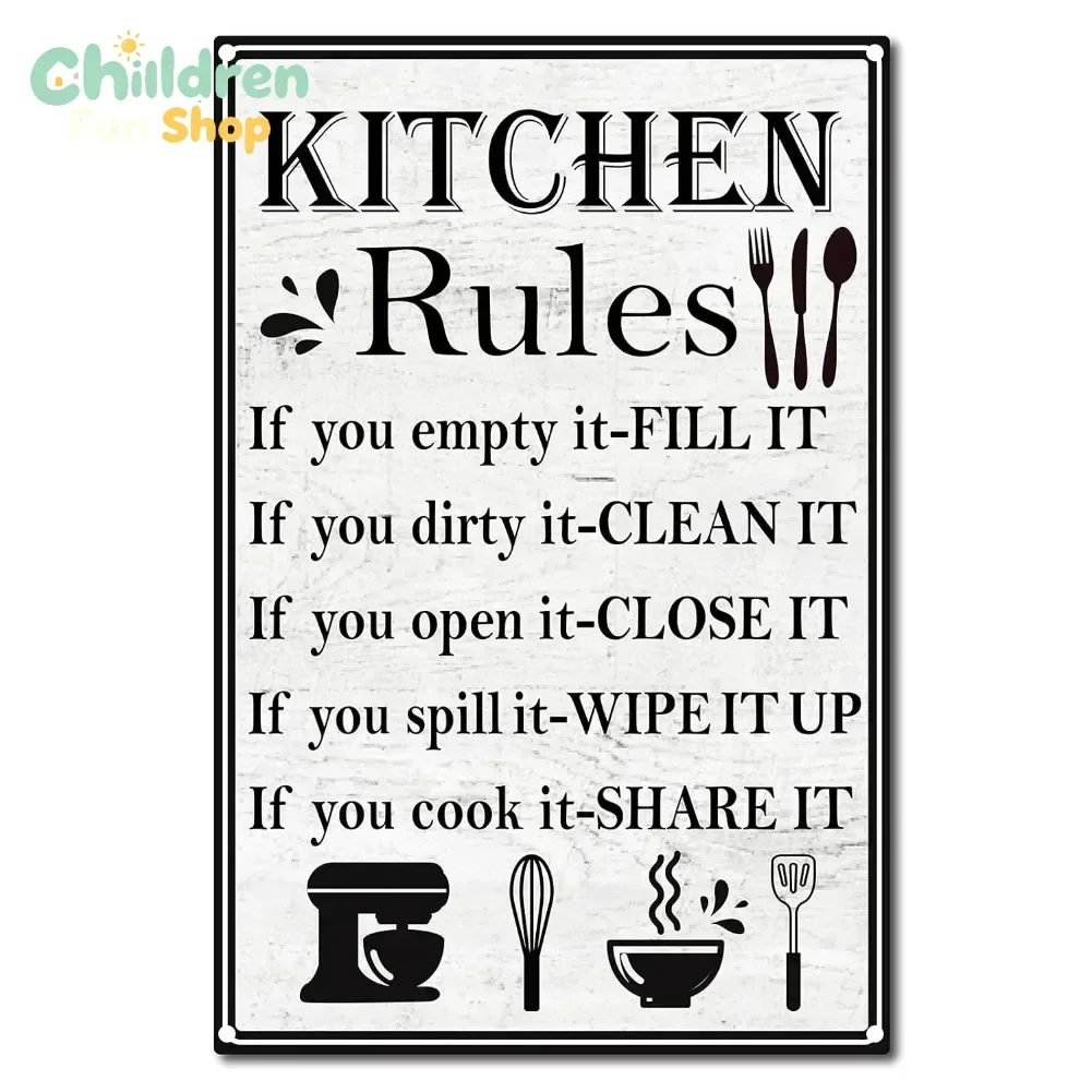 CREATCABIN Funny Kitchen Rules Metal Sign 1pc 12x8inch - Vintage Tin Wall Decor, Great Art Mural for Home/Kitchen/Garage/Pub