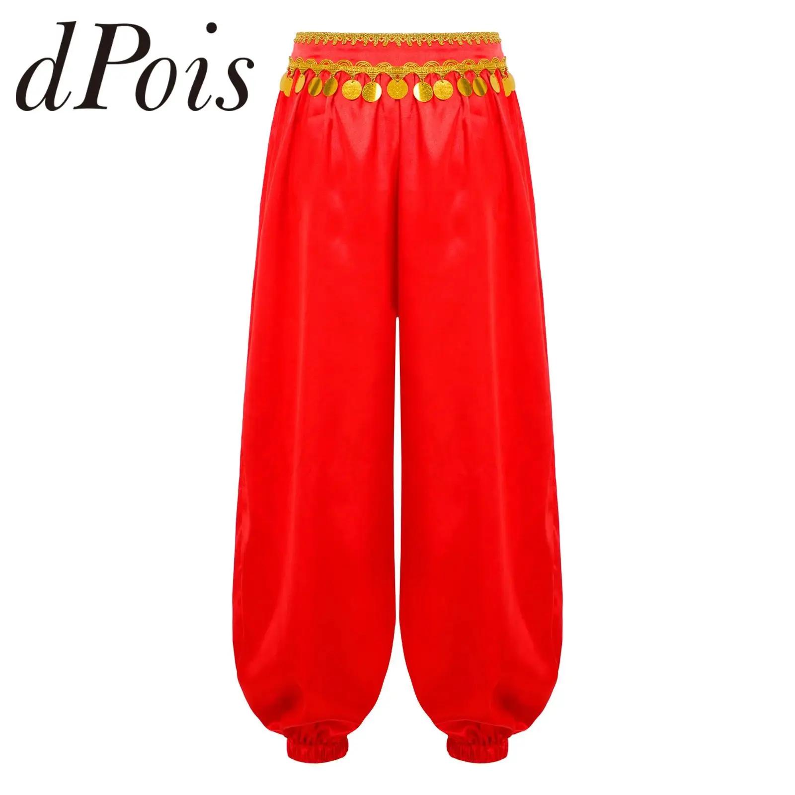 

Детские свободные шаровары с пайетками и бахромой для девочек, костюм для танца живота, брюки для выступлений на Хэллоуин, карнавал, вечеринку, сценический костюм