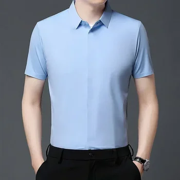High end Mulberry Silk Dress Shirts Business Men Wrinkle Resistant Button Invisible Elastic Tops Luxurious Male Quality Clothing 5 High end Mulberry Silk Dress Shirts Business Men Wrinkle Resistant Button Invisible Elastic Tops Luxurious Male Quality Clothing 5