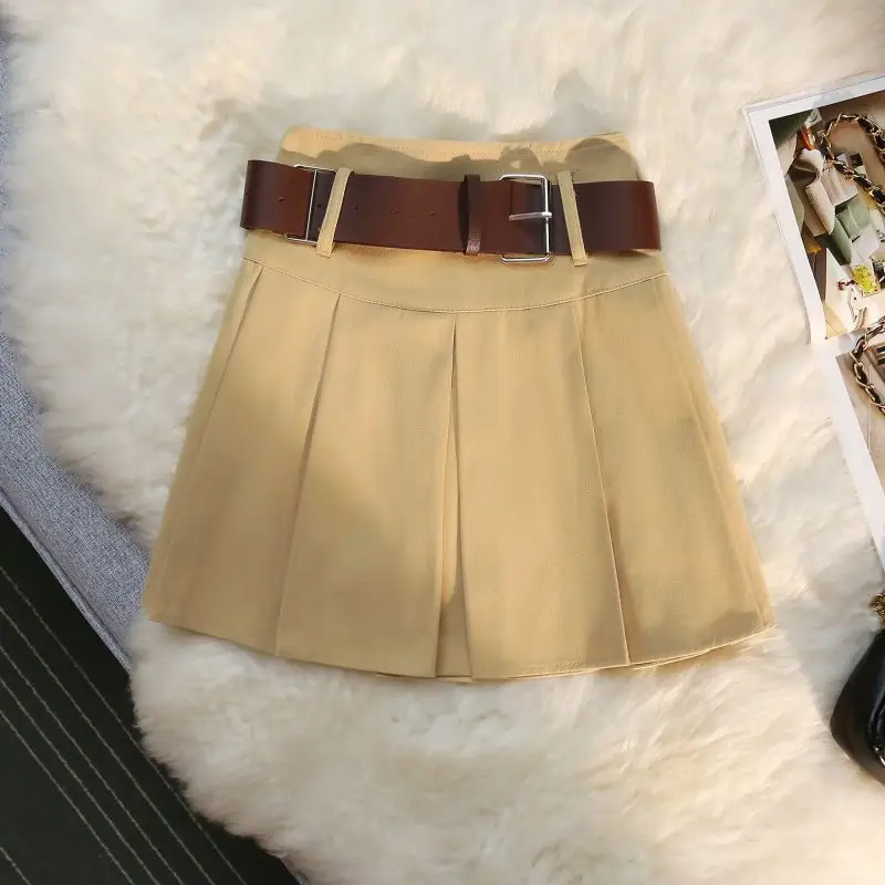 

Pleated skirt for women in spring 2022, new Korean slim waist, umbrella skirt with belt harajuku mini skirt Cotton Casual