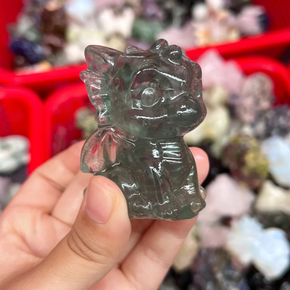 1PCS Natural Quartz Green fluorite cartoon dragon Carving Polished Reiki Healing Energy Stone for Feng Shui Room Decor & Gift