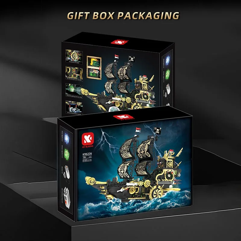 2720PCS Creative Steampunk Pirate Ship Building Blocks With Powered Device Construction Bricks Toy Gift For Children Adult