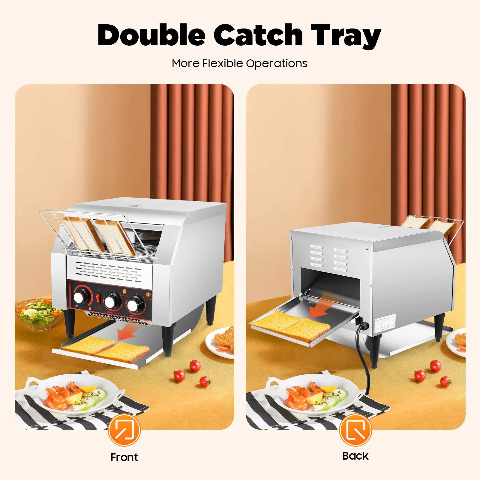 Commercial Conveyor Toaster 300 Slices Per Hour Stainless Steel Dual Heating Tubes 7 Speed Adjustable for Bakery Cafe Restaurant