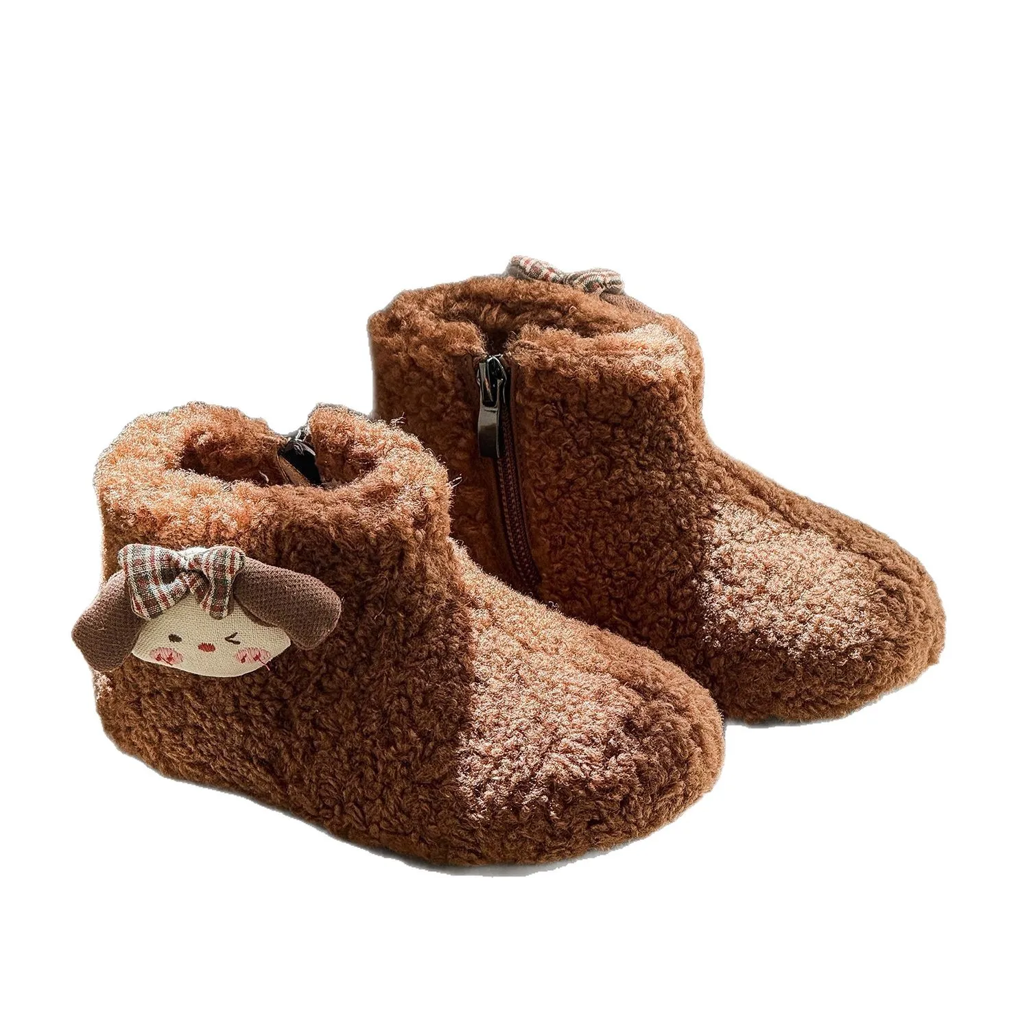 

Новые зимние детские пушистые теплые сапоги с милым кроликом для девочек, ботильоны принцессы на плоской подошве с мехом для малышей