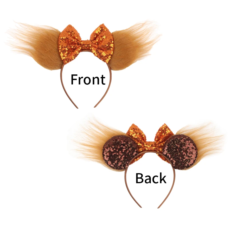 美女と野獣のマウスの耳のヘッドバンド、茶色のヘアアクセサリー、フェスティバルパーティーの帽子、男の子と女の子のギフト、新しいファッション、5インチ