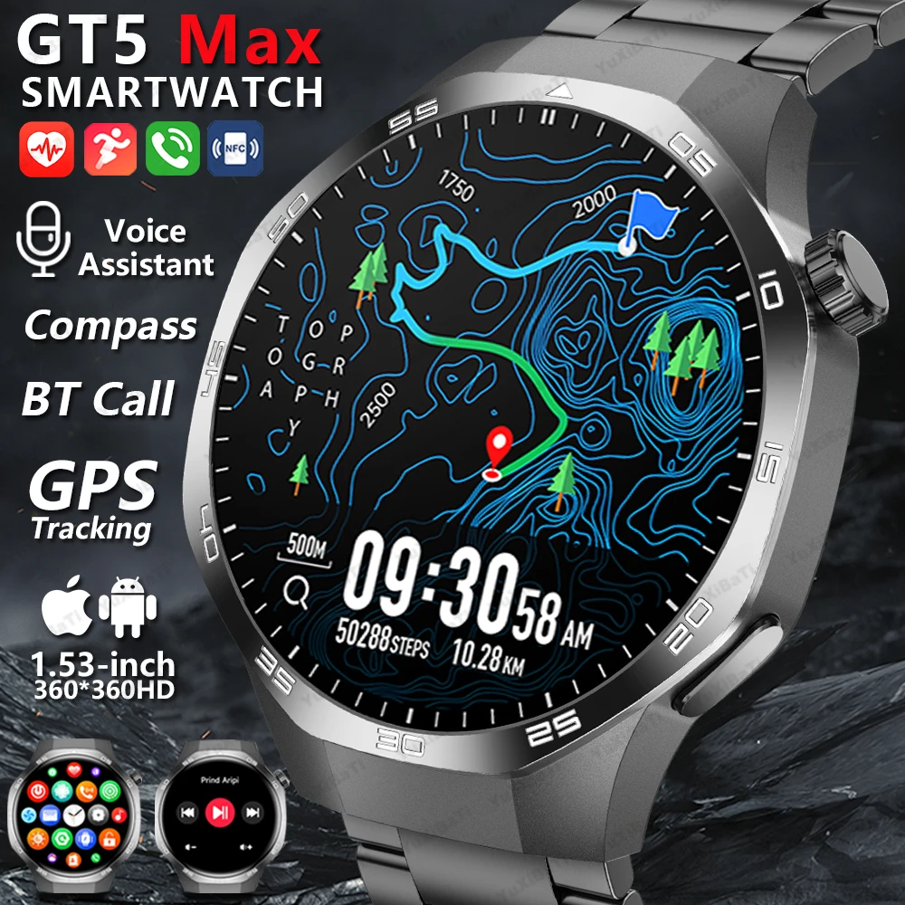 

2025 Смарт-часы GT5 Pro Man Watch 5 Pro AMOLED Bluetooth Вызов GPS Отслеживание NFC Сердечный ритм Компас Мужские Смарт-часы для Android