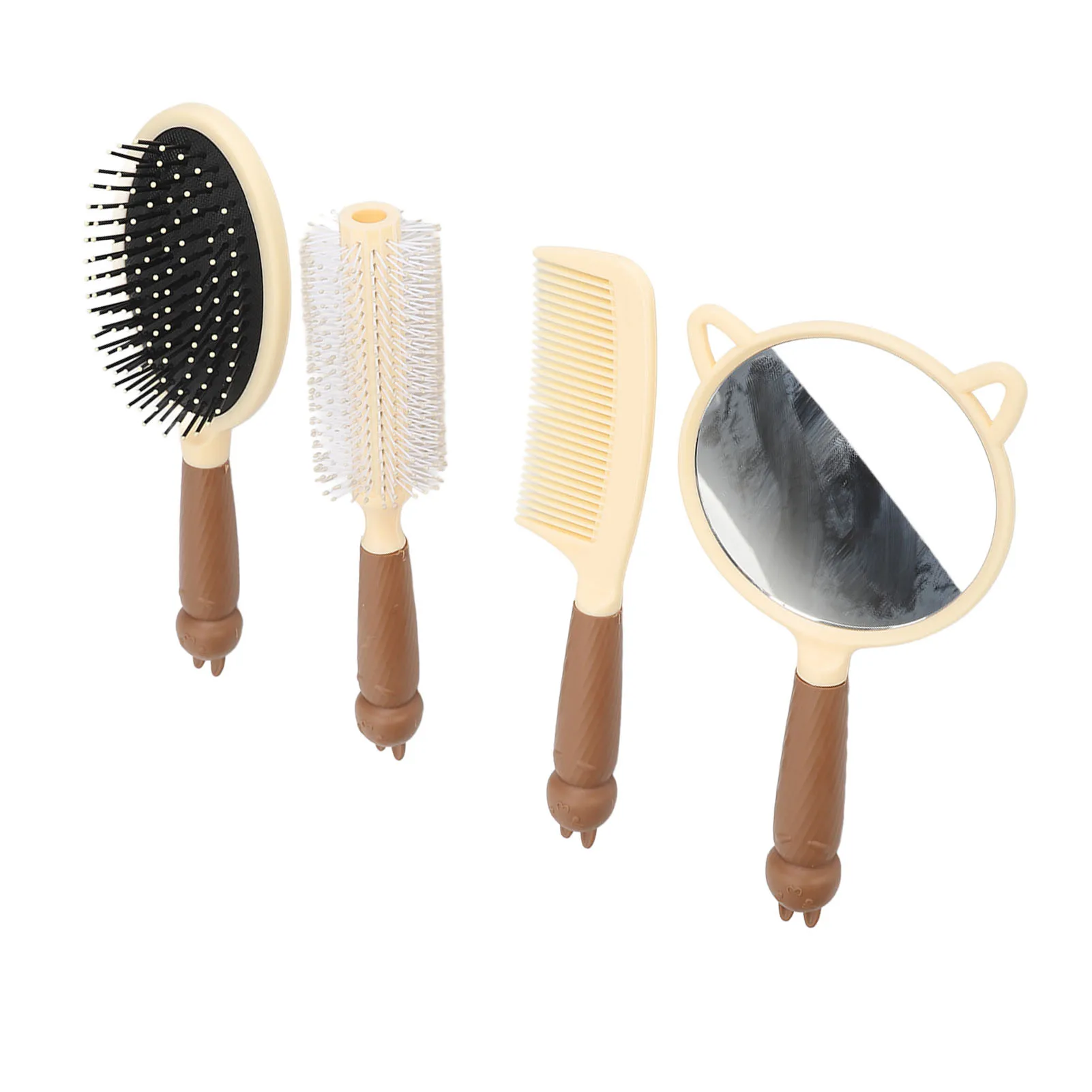 4PCS Set Women Cartoon Comb Set Kitty Hair Brushes And Comb With Mirror For Home Travel Office