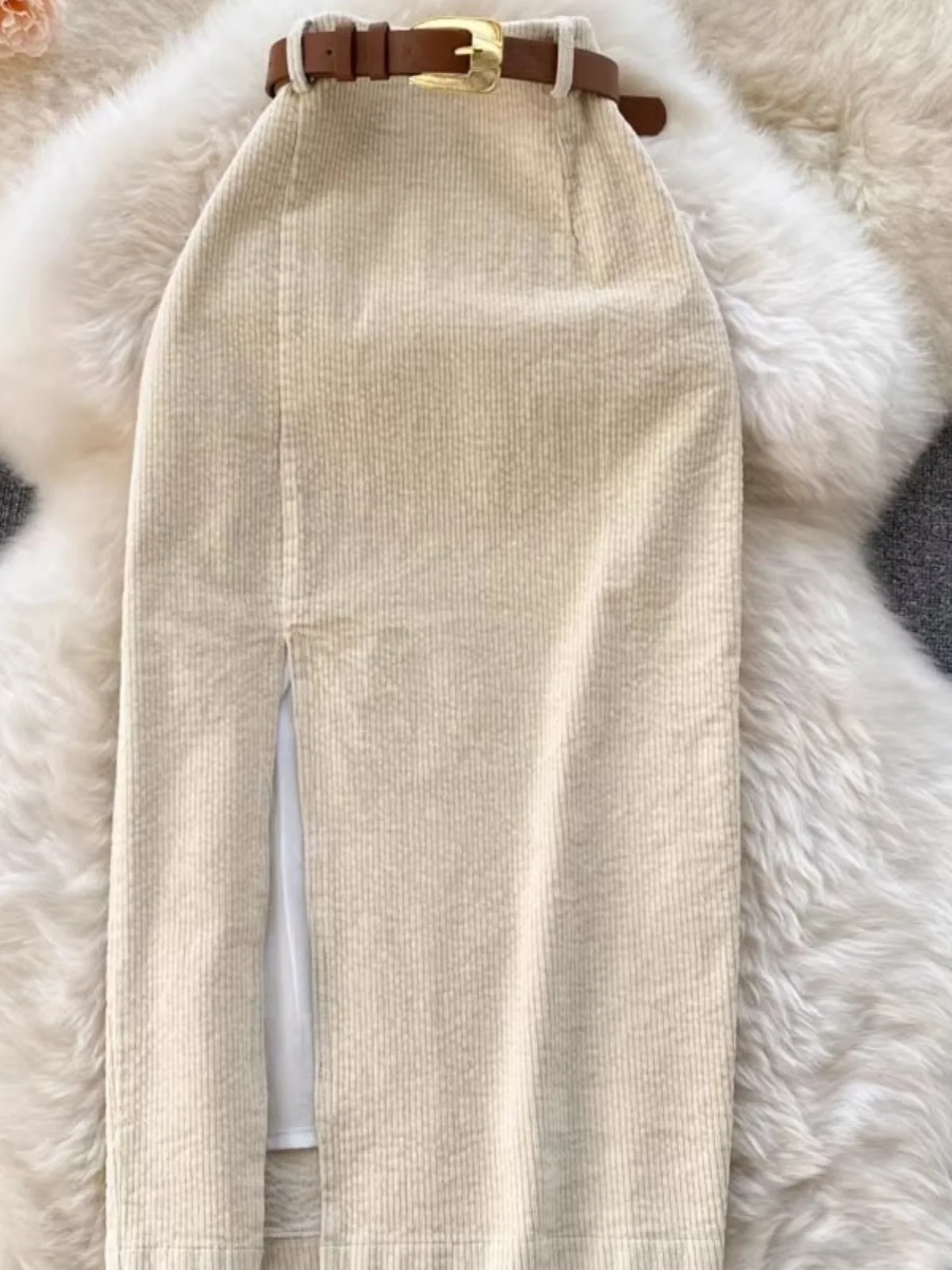 

High Waist Slit Skirt Retro Slimming A-Line Midi Skirt Street Sle Polyester Fabric Full Size Available in Stoists