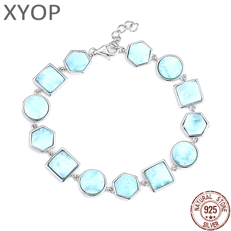 

Серебряный браслет XYOP 2026 с натуральным ларимаром геометрической формы, из стерлингового серебра 925 пробы, ювелирное украшение для женщин, подарок на вечеринку или день рождения