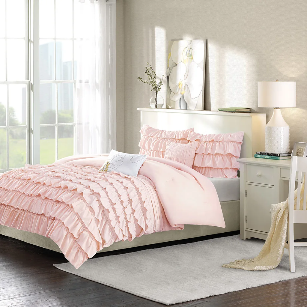 Solid Blush Ruffle Comforter Set