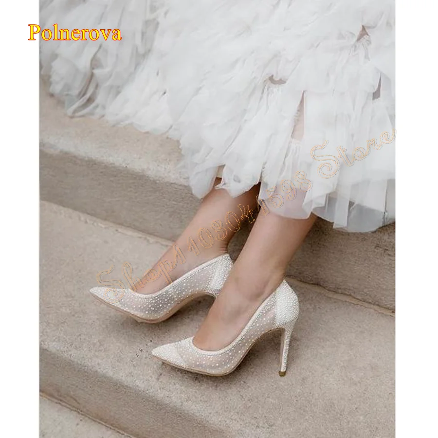 

Fashion Pearl Leather Pumps Pointed Toe Stiletto Women Shoes Wedding Party HIgh Heels Plus Size 2024 New Zapatos Para Mujere