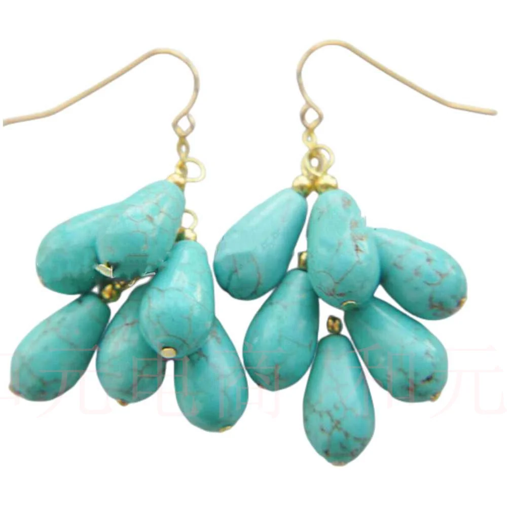 

Natural Blue Turquoise Drop Gemstone Beads Grape Dangle Earring Thanksgiving Fashion Wedding CARNIVAL Beautiful Classic Diy