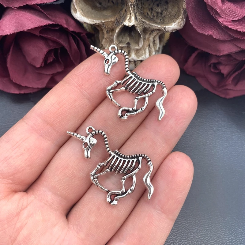 6pcs 42*24mm New Antique Silver Color Punk Skeleton Unicorn Horse Charms Pendant Fit Jewelry Making DIY Jewelry Findings ﻿
