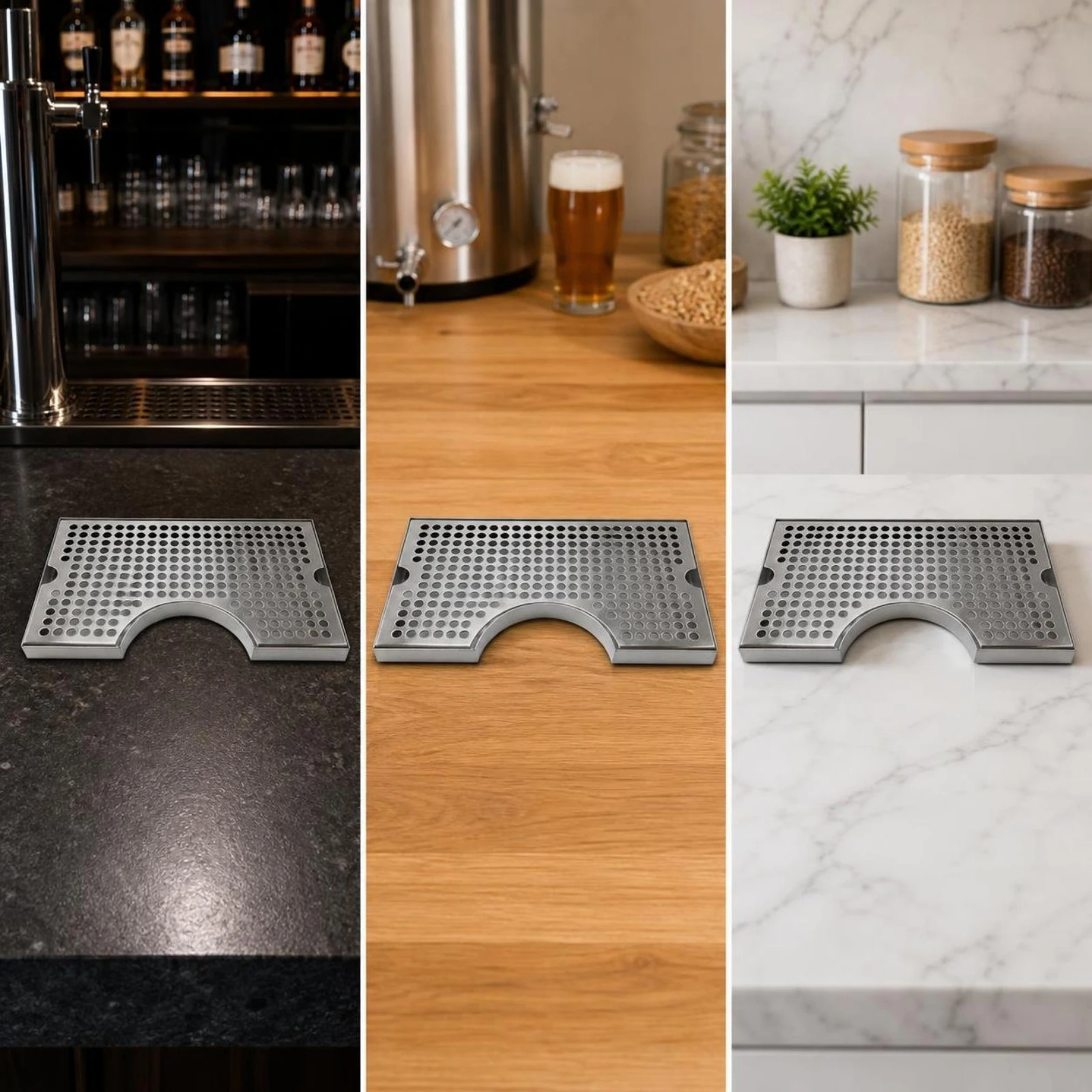 U-Shaped Spill Tray Long-Lasting Spill Tray with Perforated Top Slimline for Homebrewers, Kegerator, Home Bar