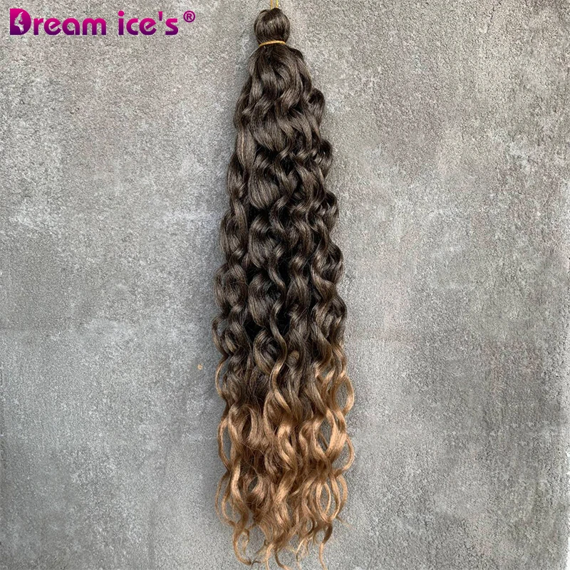 24inches Ombre Pink Brown Deep Water Ocean Wave Crochet Braids Soft Hawaii Curls Synthetic Braiding Hair Extensions For Women