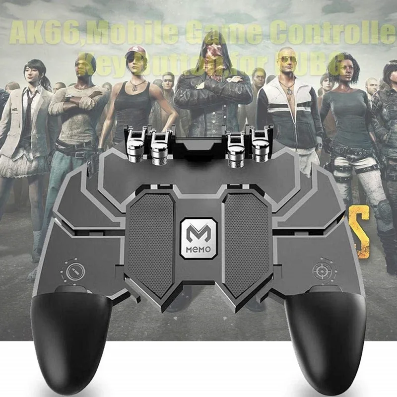 AK66 6 Fingers Mobile Phone PUBG Game Controller ABS Gamepad Metal Trigger Button Shooting Free Fire Joystick for IPhone Android