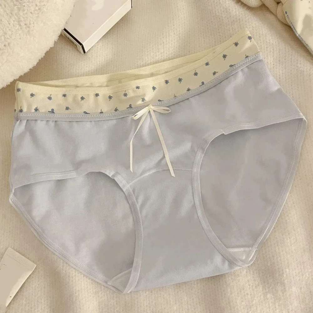 Cute Mid-waist Underwear for Women Bow Large Size Women's Sweet Panties Patchwork Underpants Cotton Briefs Female