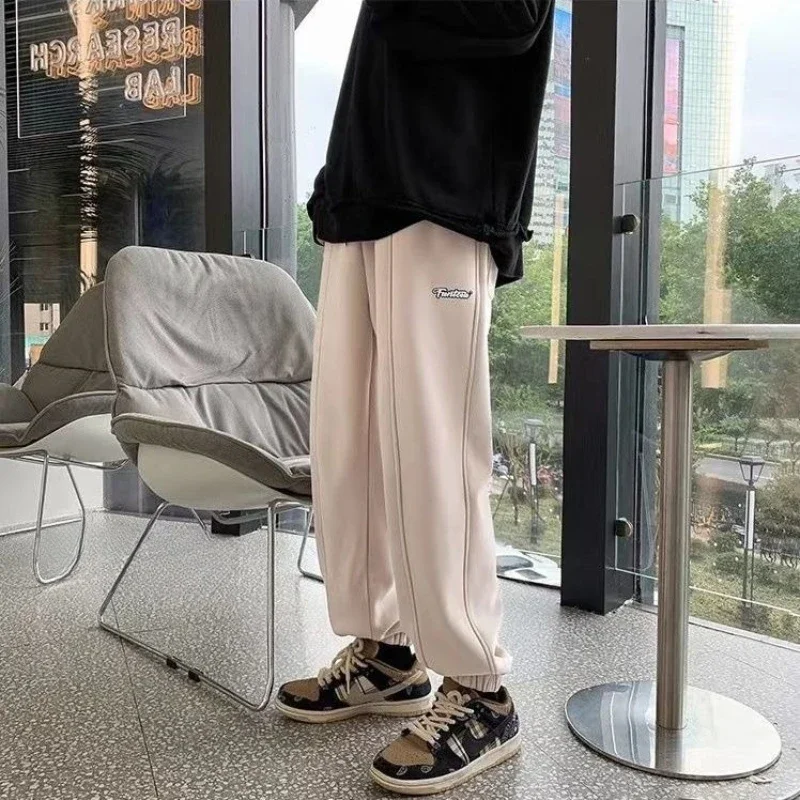 

Male Sports Pants Plus Big Size Apricot Trousers Fleece-lined and Extra Thick Elegant Essential Korean Y2k Cool Men's Sweatpants