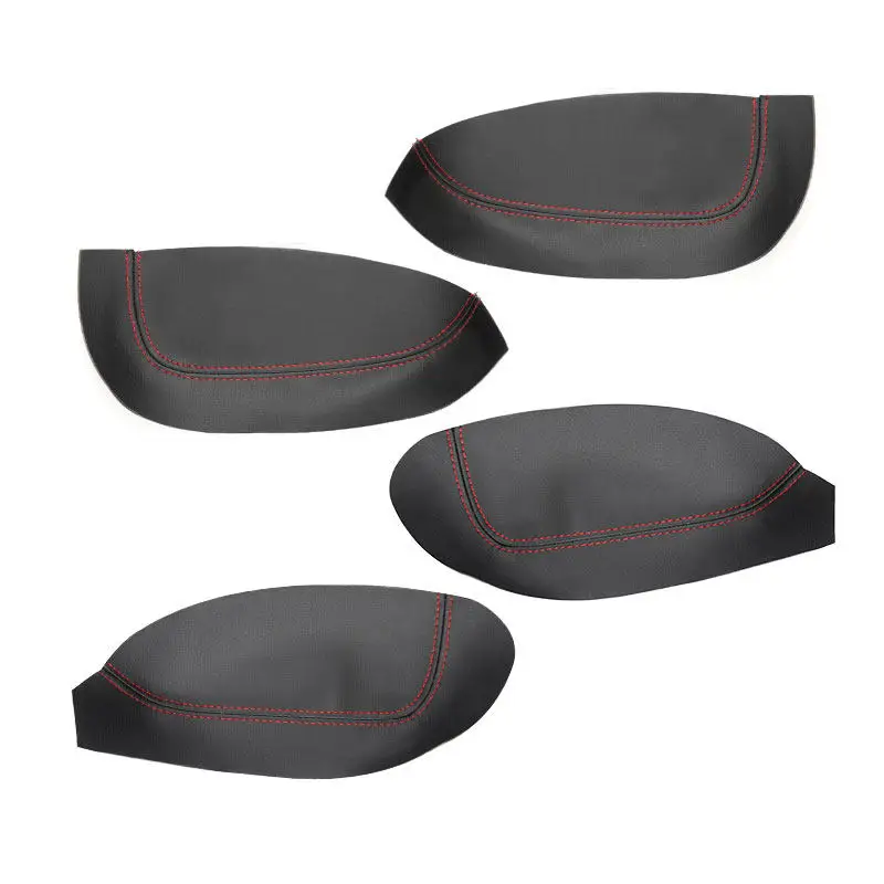 4pcs For Kia K3 Black/Gray Microfiber Leather Car Interior Door Handle Armrest Panel Cover Protective Trim with stitching