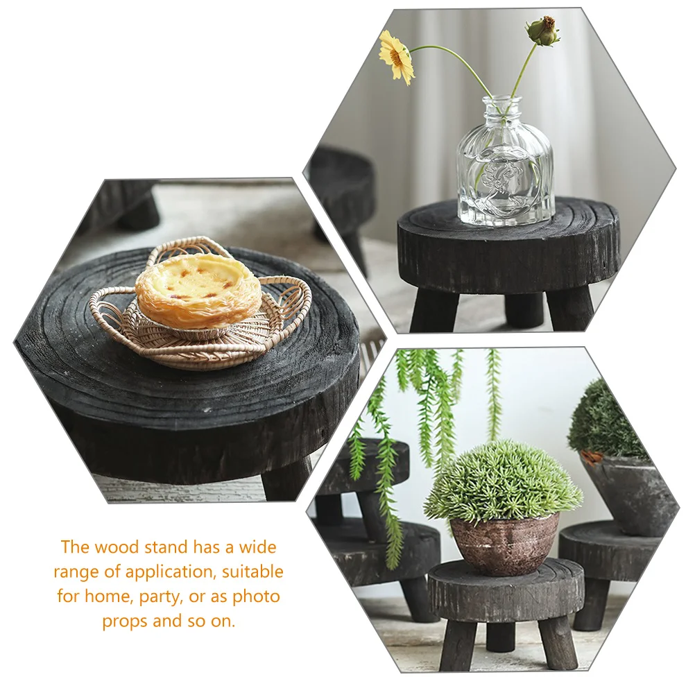 

1pcs Solid Wood Pedestal Stand Round Riser Plant Stool Indoor Tray Houseplants Food Cake Stand Smooth Surface Three Legs Design