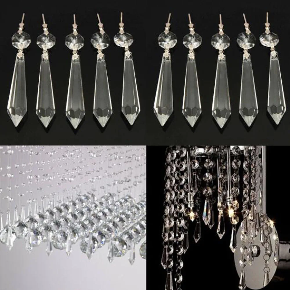 Camal 10Pcs Crystal Clear 38mm Drop Chandelier Prisms Pendants Parts Beads Hanging Lamp Lighting Part Home Decoration DIY